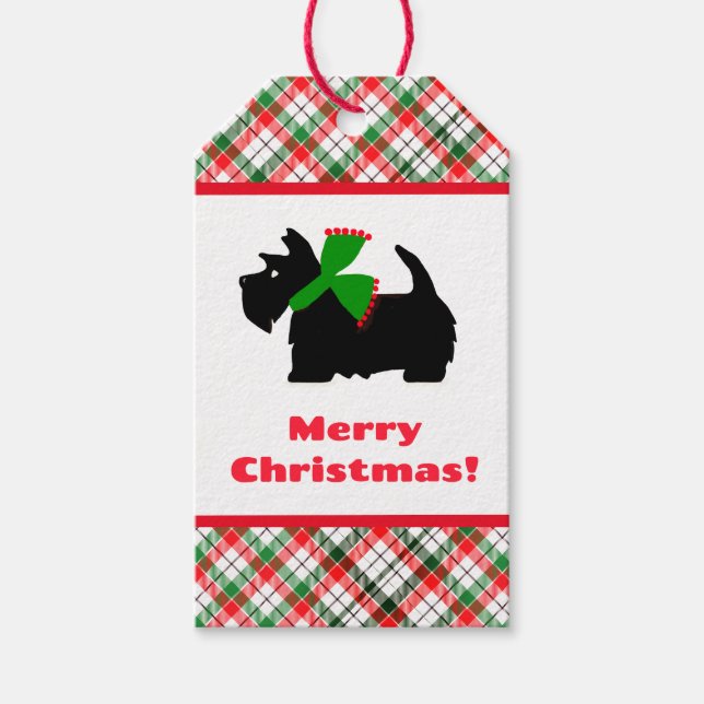 Plaid Scotty Dog God Jul Presentidéer Presentetikett (Framsidan)
