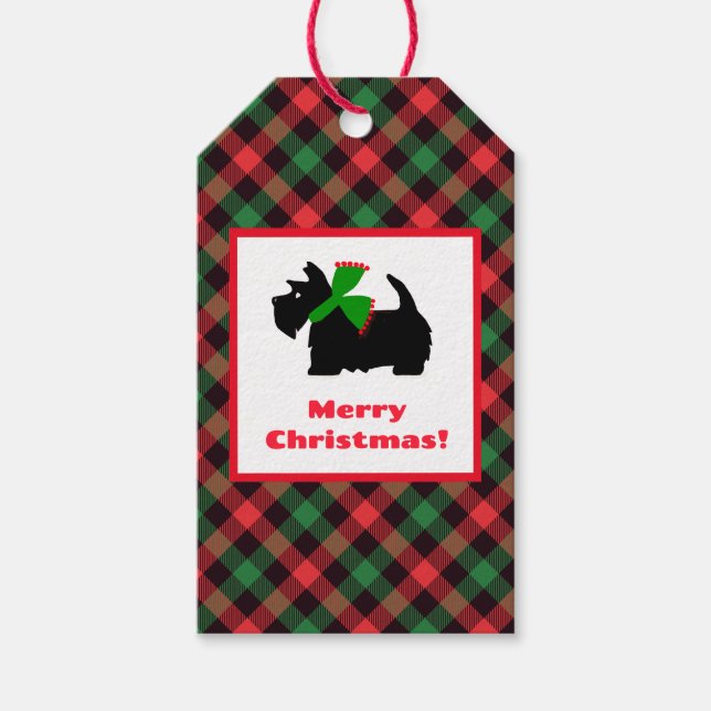 Plaid Scotty Hund Merry Christmas Presentetikett (Framsidan)