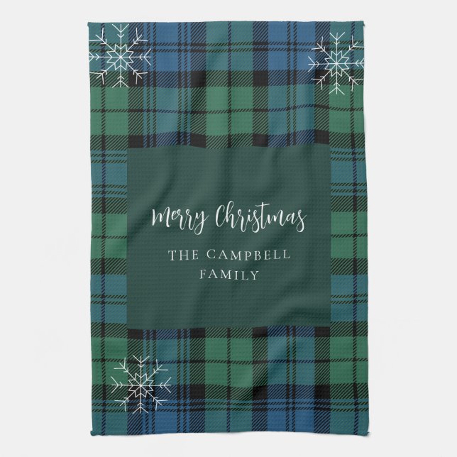 Plaid Script Snöflingor Rustic Campbell Tartan Kökshandduk (Vertikal)