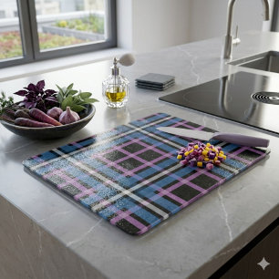 Plaid skärbräda i glas – djupblå och lavendel