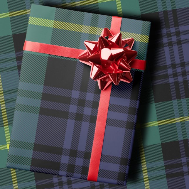 plaid Stylish Navy Christmas Presentpapper (Skapare uppladdad)