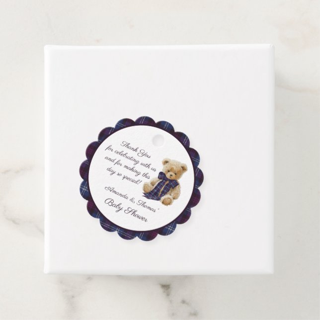 Plaid Tartan Burgundy Blue Baby Shower Thank You Gåvor Etiketter (På plats)