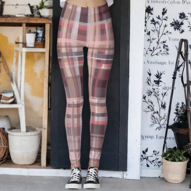 Plaid tartan burgundy red peach pink check stripes leggings (Skapare uppladdad)