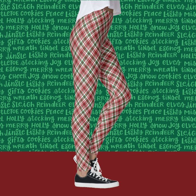 Plaid Tartan Christmas Red & Green Holiday Comfort Leggings (Skapare uppladdad)