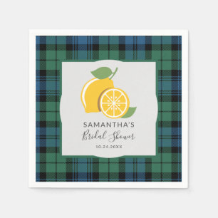 Plaid Tartan Citron Citrus Bröllopsdusch Rustik Pappersservett