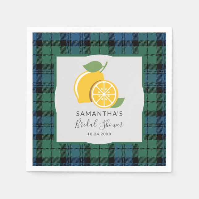 Plaid Tartan Citron Citrus Bröllopsdusch Rustik Pappersservett (Framsidan)