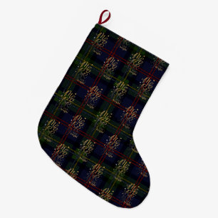 Plaid Tartan Glad och Ljusa Julfirande Stor Julstrumpa