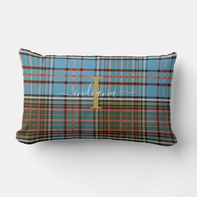 Plaid Tartan Monogram Skript Clan Anderson Rustik Lumbarkudde (Framsida)