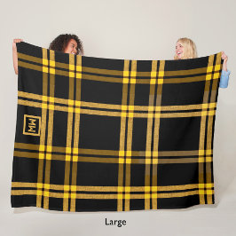 Plaid tartan monogram, svart och guld fleecefilt