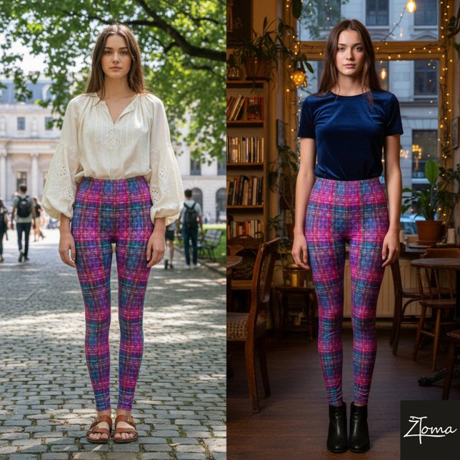 Plaid Tartan Pink Purple Teal Neon Leggings (Skapare uppladdad)