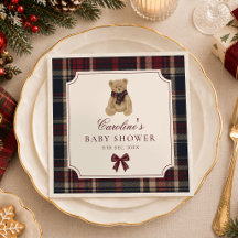 Plaid Teddy Bear Baby Shower Servetter