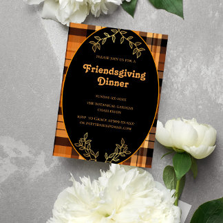 plaid teracotta tones Friendsgiving Inbjudningar