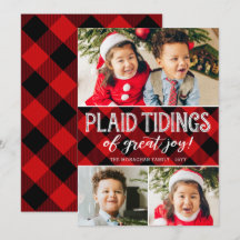 Plaid Tidings | 3 Foto | Röd Collage Julkort