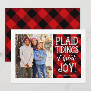 Plaid Tidings Röd Foto Julkort