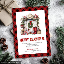 Plaid Western Buffalo Rustic Xmas Greeting Julkort