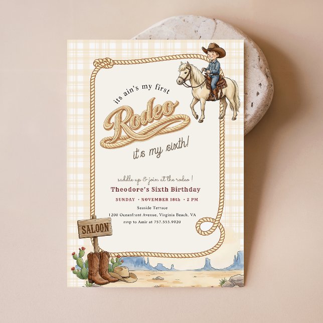Plaid Western Desert Cowboy Rodeo 6th Birthday Inbjudningar (Skapare uppladdad)