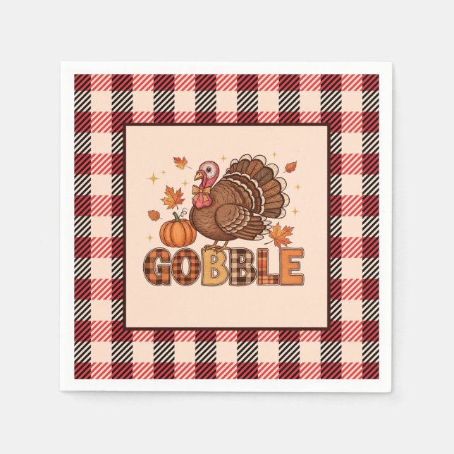 Plaid & Whimsy – Festive Thanksgiving Turkey Pappersservett (Framsidan)