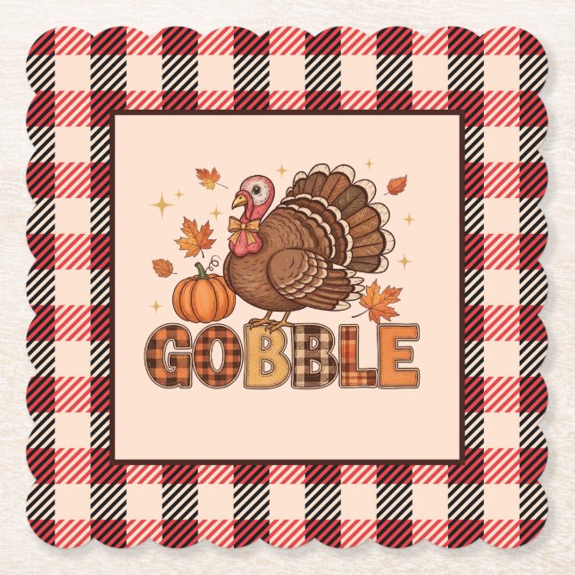 Plaid & Whimsy – Festive Thanksgiving Turkey Underlägg Papper (Framsida)