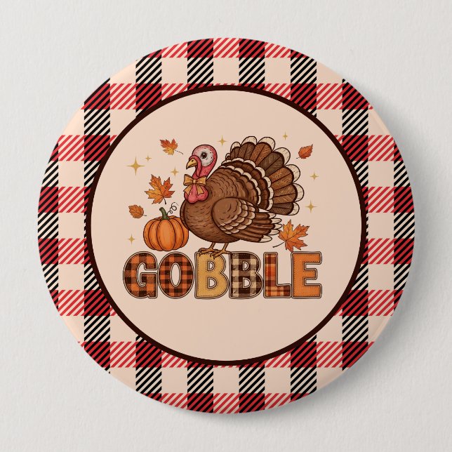 Plaid & Whimsy – Festlig Kalkon till Thanksgiving Knapp (Framsida)