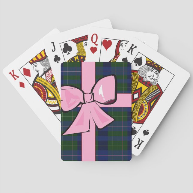 Plaid with pink bow gift wrap theme playing cards casinokort (Baksidan)