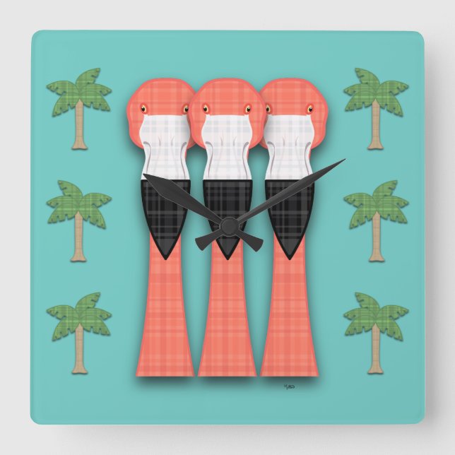 Plaidmingos Square Wall Clock Fyrkantig Klocka (Framsida)