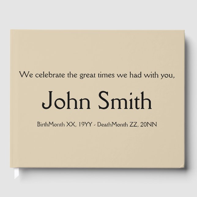 Plain & Basic Beige Funeral Guest Bok (Framsida)