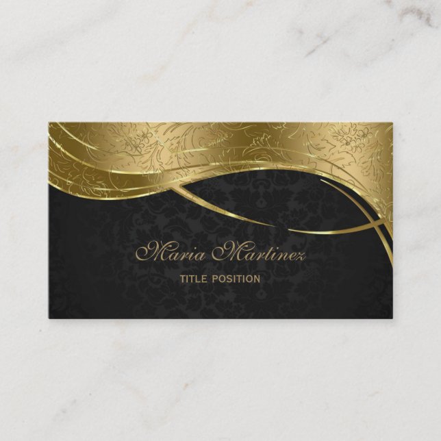Plain Black and Guld Damask Visitkort (Framsida)