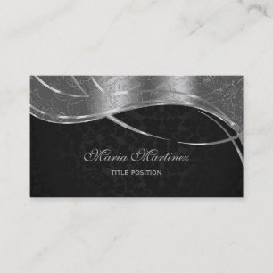 Plain Black and Silver Damask Visitkort