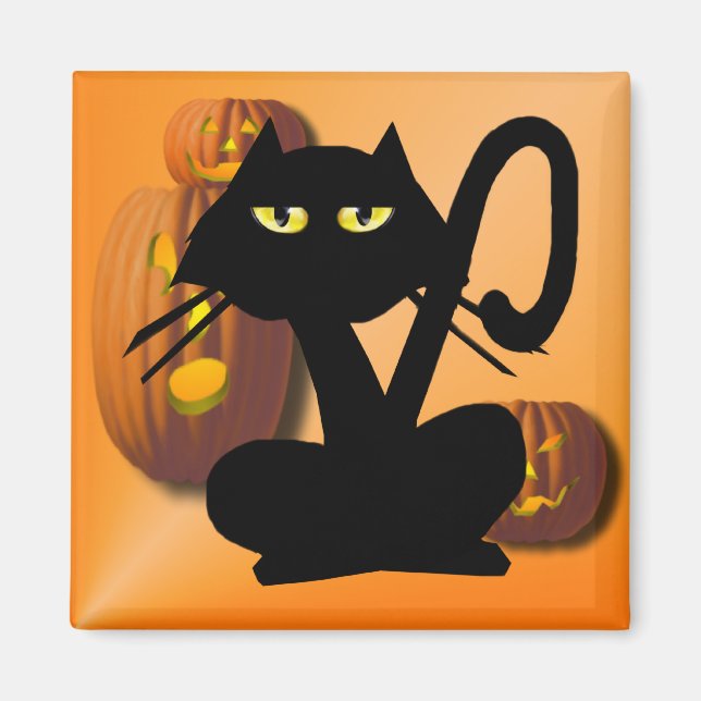 Plain Black Kattunge Halloween Magnet (Framsidan)