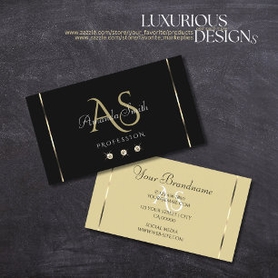 Plain Black och Beige Shimmery Diamonds Monogram Visitkort
