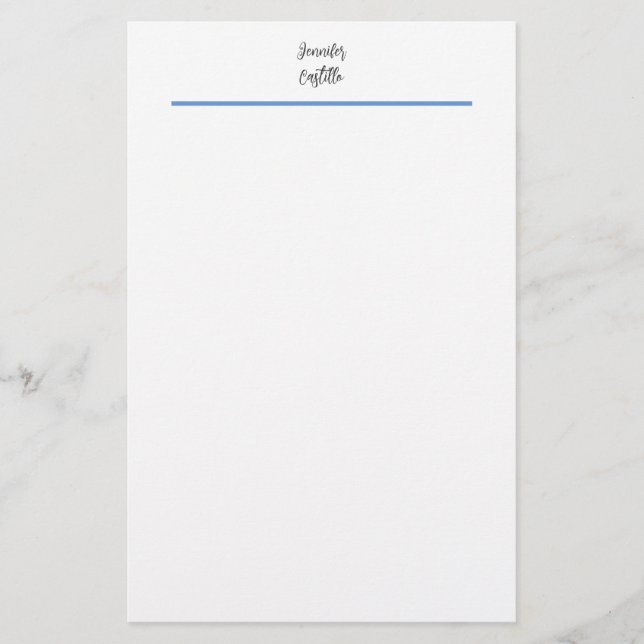 Plain Blue Black White Minimalist Calligraphy Brevpapper (Framsida)