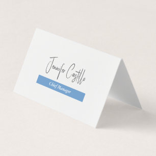Plain Blue Black White Minimalist Calligraphy Visitkort