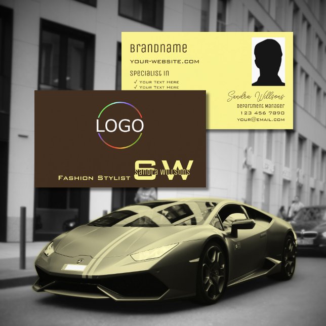 Plain Coffee Brown Cream med Monogram Logotyp Phot Visitkort (Skapare uppladdad)