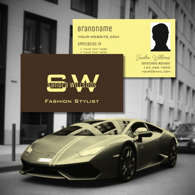 Plain Coffee Brown Cream med Monogram och Photo Visitkort (Skapare uppladdad)