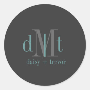 Plain Graphite + teal Monogram-klistermärken Runt Klistermärke