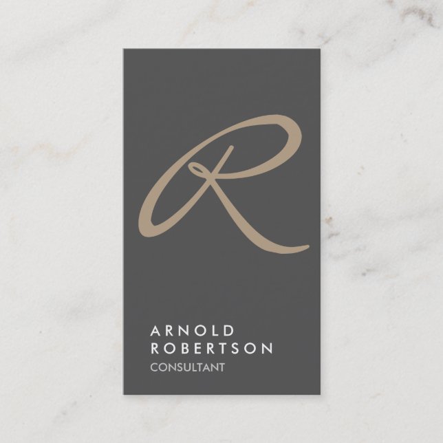 Plain Grått Beige Trendig Monogram Affärskort Visitkort (Framsida)