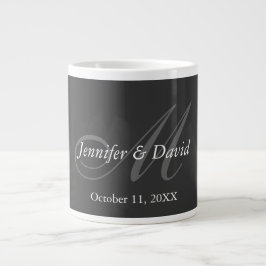 Plain Grått Monogram Bröllop Bride Groom Namn Jumbo Mugg