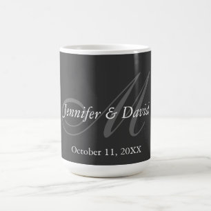 Plain Grått Monogram Bröllop Bride Groom Namn Kaffemugg