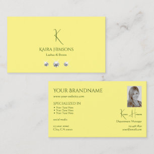 Plain Light Gult with Monogram Photo and Jewels Visitkort