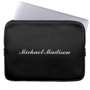 Plain Minimalist Modern Calligraphy Black Färg Laptop Fodral