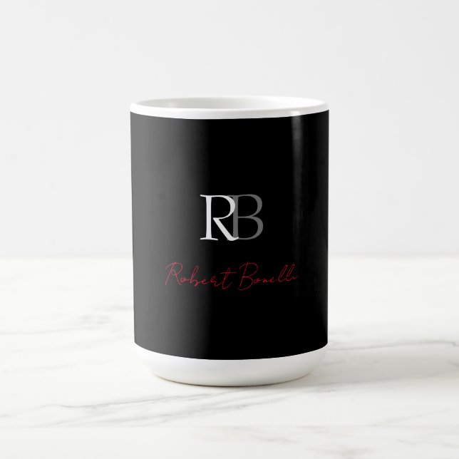 Plain Modern Black Monogrammed Initialer Namn Kaffemugg (Center)