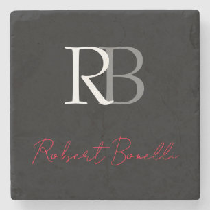 Plain Modern Black Monogrammed Initialer Namn Stenunderlägg