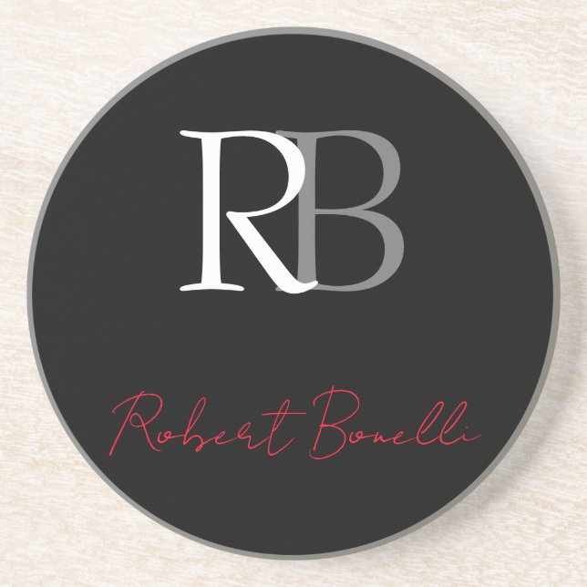 Plain Modern Black Monogrammed Initialer Namn Underlägg (Framsidan)