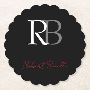 Plain Modern Black Monogrammed Initialer Namn Underlägg Papper