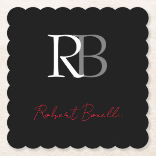 Plain Modern Black Monogrammed Initialer Namn Underlägg Papper