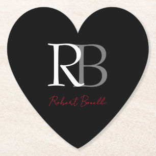 Plain Modern Black Monogrammed Initialer Namn Underlägg Papper