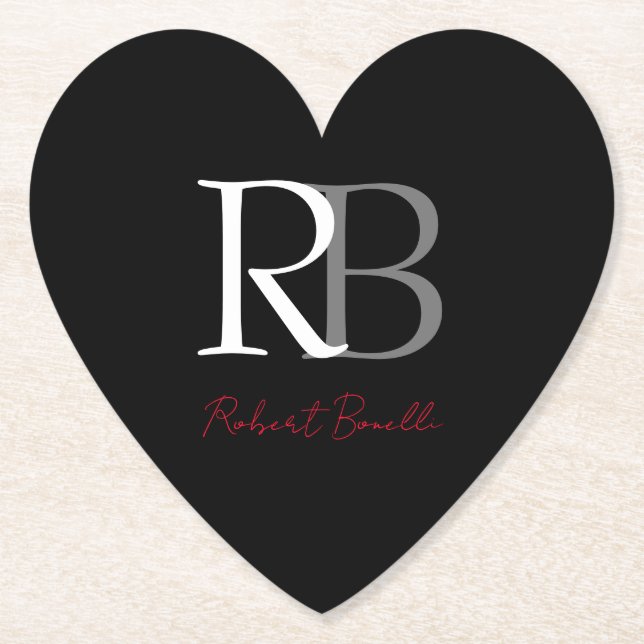 Plain Modern Black Monogrammed Initialer Namn Underlägg Papper (Framsida)