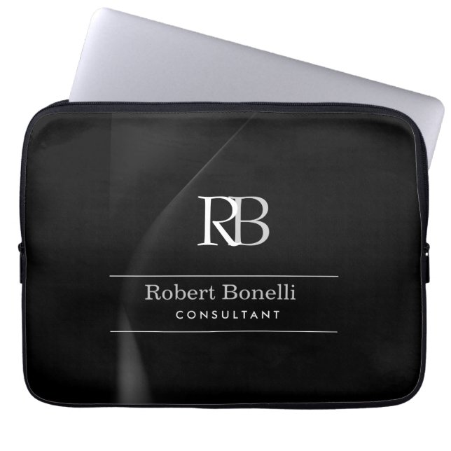 Plain Modern Grått Monogram Initialer Namn Laptop Fodral (Framsidan)