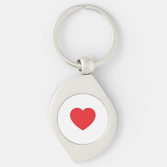 Plain Modern White Red Love Heart Graphic Swirl Silverfärgad Nyckelring (Framsidan)