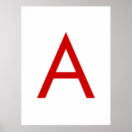 Plain Modern White Red Monogram Initial Brev Poster